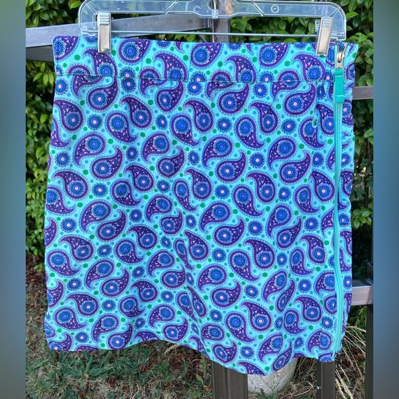 EUC SKHOOP Fiona Blue Purple Paisley Cotton Mini Skirt Oeko-Tex Sustainable Sz M - Picture 3 of 10